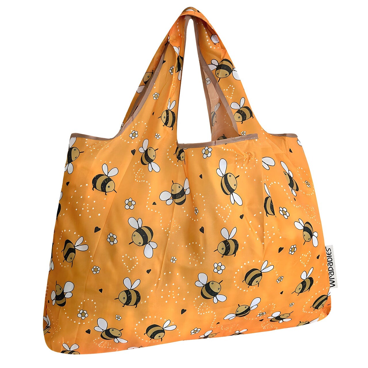 Wrapables Large Foldable Tote Nylon Reusable Grocery Bags, Yellow Bees